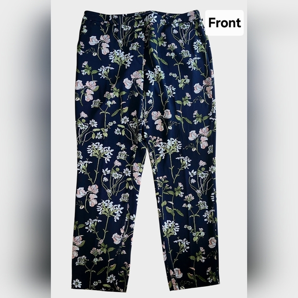 Size 14 Tommy HILFIGER Floral Print Black Pants For Chic Summer - Picture 1 of 7